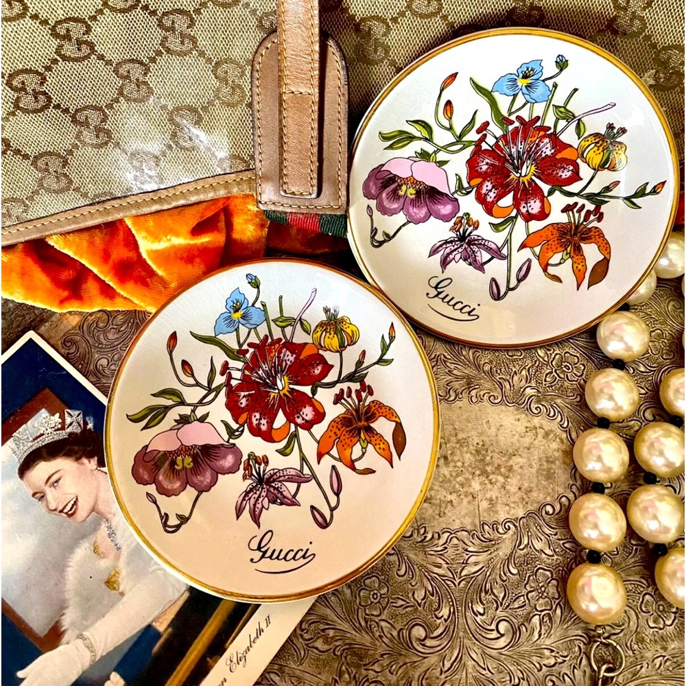 Rare Vintage GUCCI Accornero Floral Trinket Dish 1970s Designer Home Decor GG 2